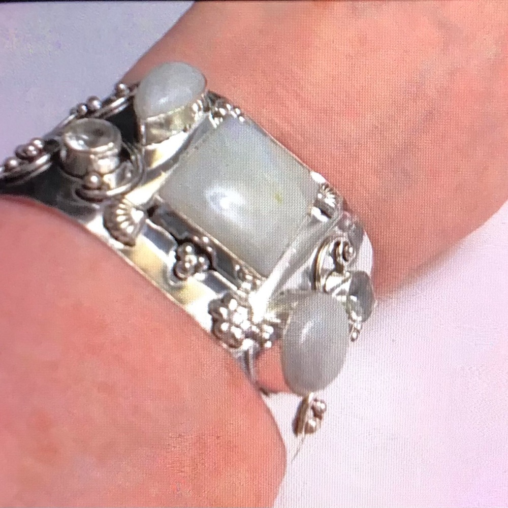 Moonstone Blue Topaz 925 Sterling Silver Cuff Bracelet